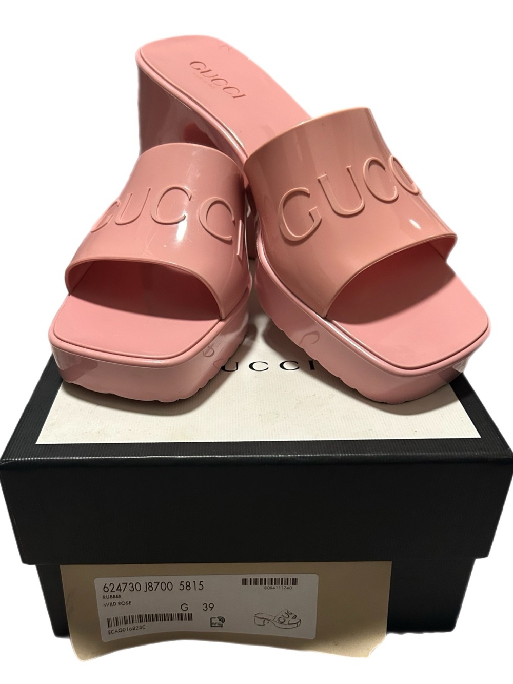 Gucci Glossy Blush Pink Platform Mule Sandals